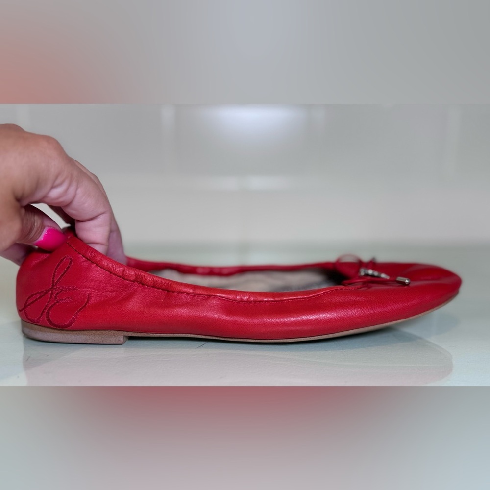 Sam Edelman Women's Felicia Flat Size 7.5 Red Leather Ballet Shoe Bow Charm - Picture 5 of 10